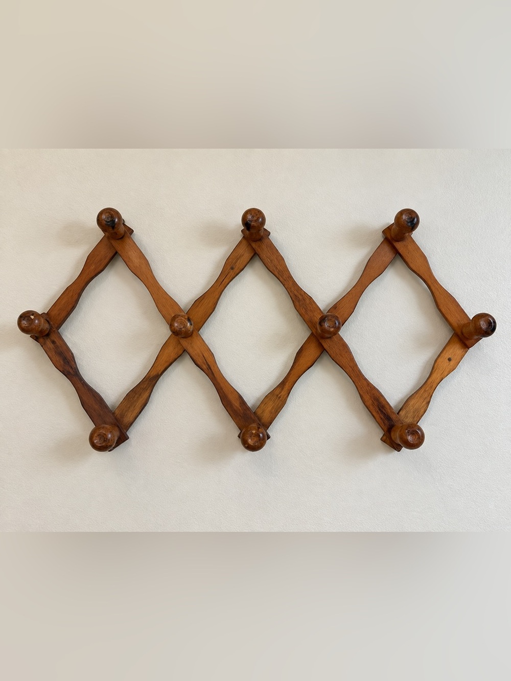 Vintage Wood Accordion Peg Hook Rack